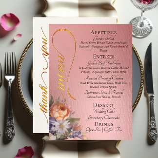 Menu Rose Gold - Monogram, Wildflowers & Thank You 