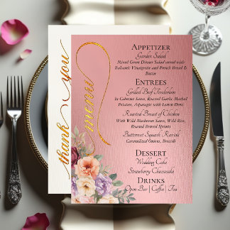 Menu Rose Gold- Wildflowers, Monogram & Thank You 