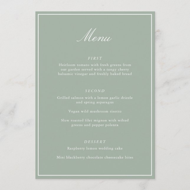 Menu Roteiro de Casamento em Verde Sálvia Elegante Cali (Frente)