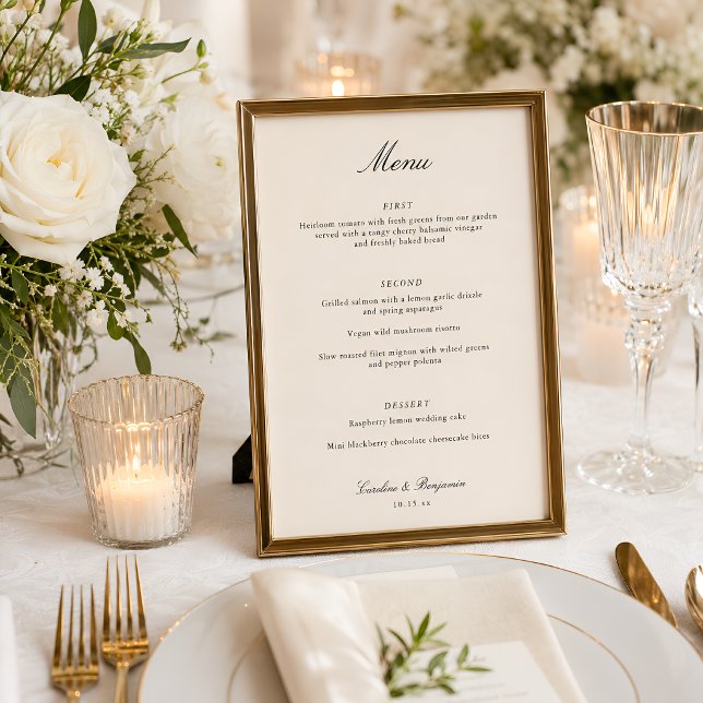 Menu Roteiro de Marfim Clássico Casamento Elegante Pers (Criador carregado)