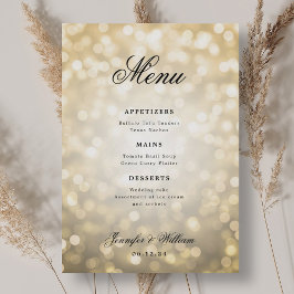 Menu Roteiro Elegante Luzes Douradas De Bokeh Romântica