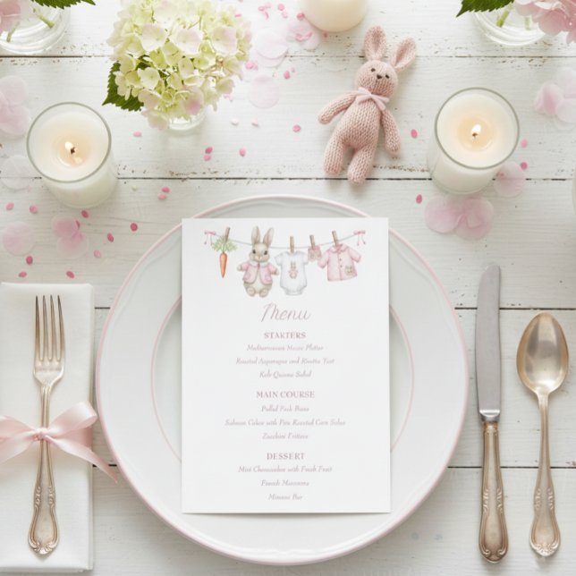 Menu Roupas de Menina Coelhinha Rosa Fofa Varal Chá de  (Criador carregado)