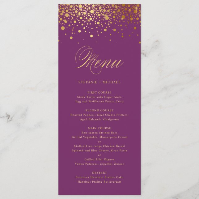 Menu Roxo do Faux Gold Foil Confetti Dots (Frente)