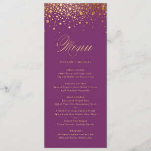 Menu Roxo do Faux Gold Foil Confetti Dots