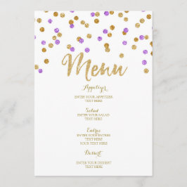 Menu roxo Dourado do casamento dos confetes