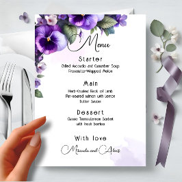 Menu Roxo e Prata com Tema Floral - Marfim