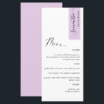 Menu Roxo Lilás Personalizado com Nome do Convidado Ele<br><div class="desc">Por que gastar com cartões de lugar e cartões de menu quando você pode ter um Menu elegante Tudo-em-um personalizado com o nome de cada convidado, ou o nome do convidado de honra! Design contemporâneo, simples e elegante com bela caligrafia moderna manuscrita. A faixa no canto superior direito é em...</div>