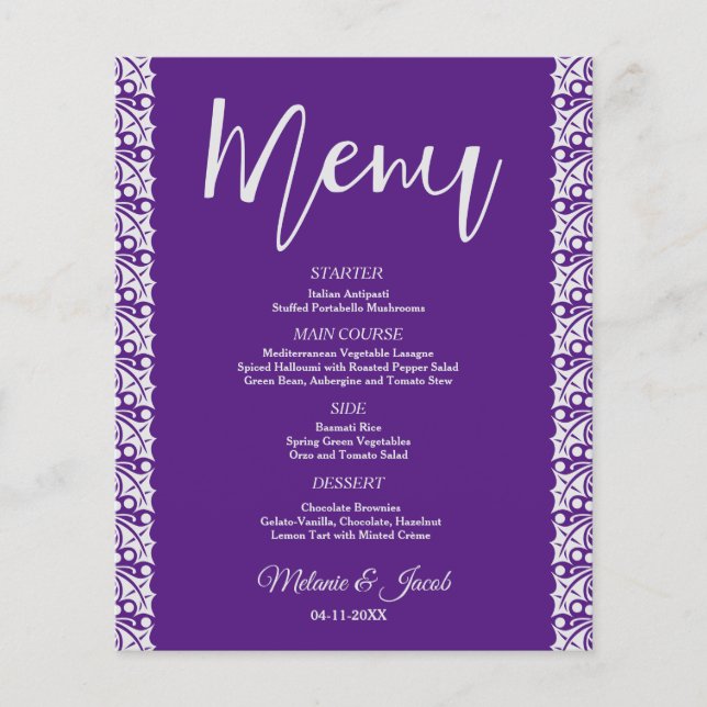 Menu Roxo Mínimo Elegante do Orçamento (Frente)