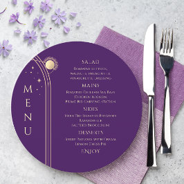 Menu Roxo Místico Dourado Sol Lua Solar Estende Casamen