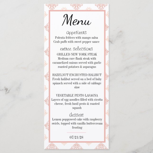 Menu Roxo Pêssego Suave Damask (Frente)