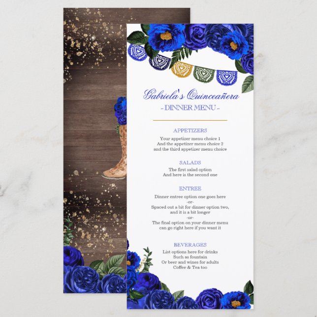 Menu Royal Blue Rosas Russo Western Charra (Frente/Verso)
