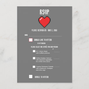 Menu RSVP de 8 BIT para Geek Gamer Wedding