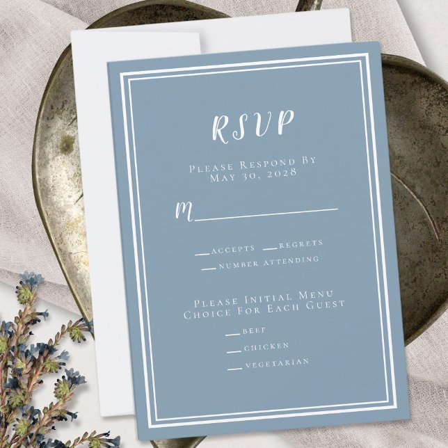 Menu RSVP de Casamento Azul Moderno Minimalista Du (Criador carregado)