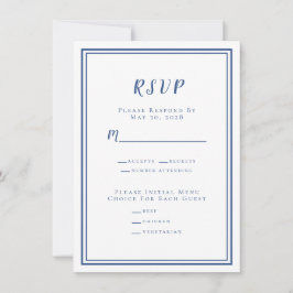 Menu RSVP de Casamento Minimalista Azul e Branco