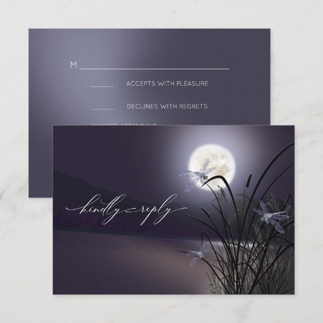 Menu RSVP Dusty Plum Full Moon Dragonfly Pond (Frente/Verso)