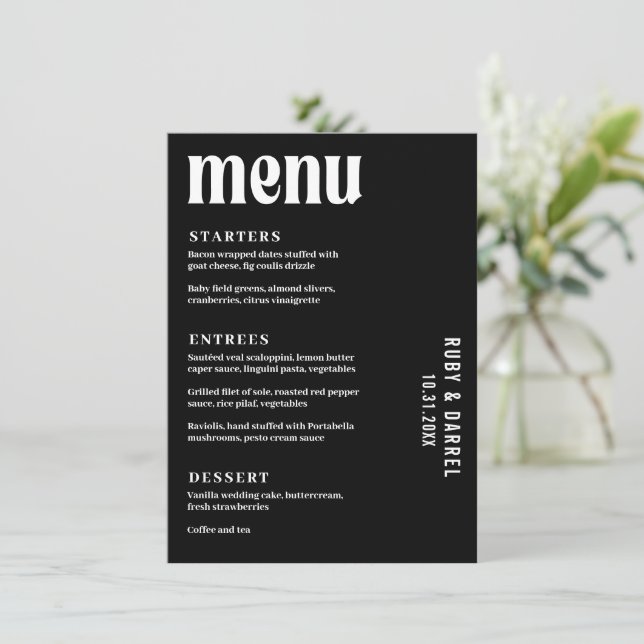 Menu Ruby Black Modern Wedding (Em pé/Frente)