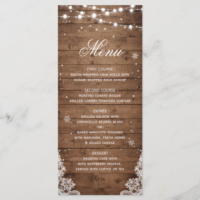 Menu Russo Wood String Lights Lace Snowflakes (Frente)