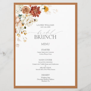 Menu Rust Orange Watercolor Bridal Botânica Brunch