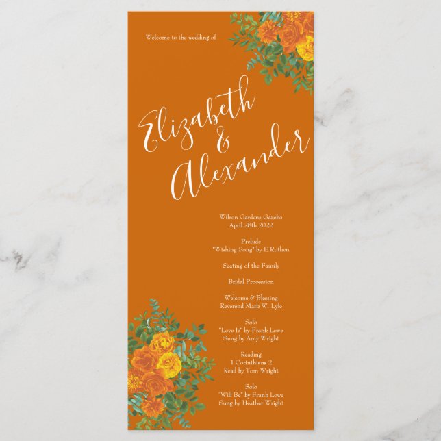 Menu Rust Orange Wedding Vintage Floral (Frente)