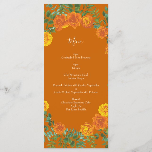 Menu Rust Orange Wedding Vintage Floral (Frente)