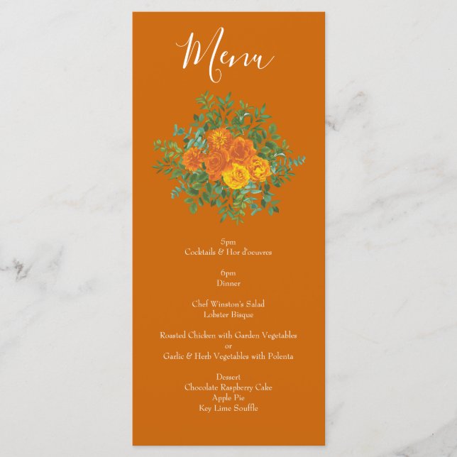 Menu Rust Orange Wedding Vintage Floral (Frente)