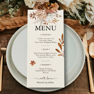 Menu Rustic Autumn Weding Elegante Laranja Queimad