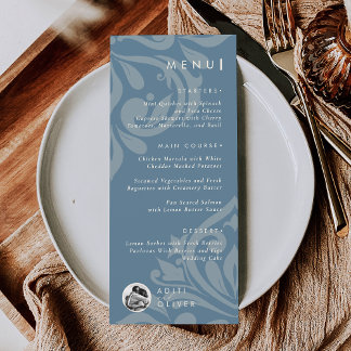 Menu Rustic Blue Damask Classic Typography Photo
