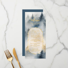 Menu Rustic Blue Pine Trees Forest Weding Menu