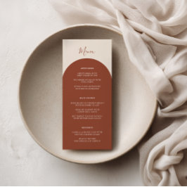 Menu Rustic Boho Terracotta Arches Retro Wedding Dinner
