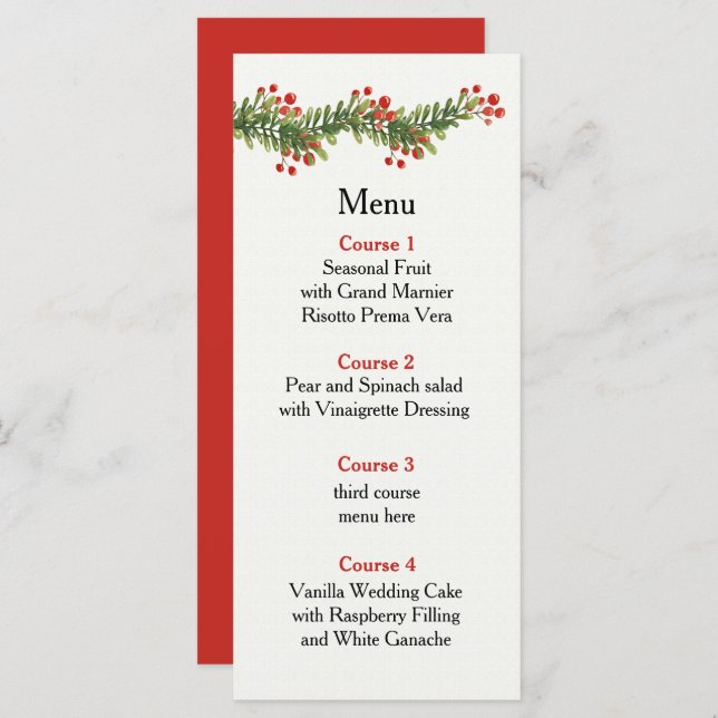 Menu Rustic Boughes of Holly Winter Christmas Wedding (Frente/Verso)
