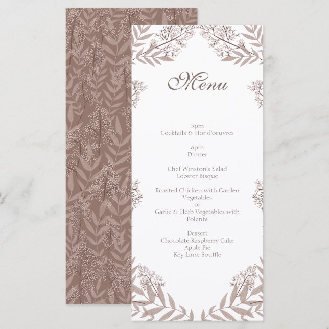 Menu Rustic Brown Wedding Vintage Botânico (Frente/Verso)