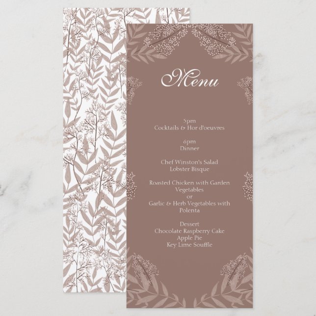 Menu Rustic Brown Wedding Vintage Botânico (Frente/Verso)