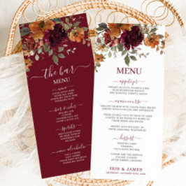 Menu Rustic Burgundy Burnt Orange Floral Casamento
