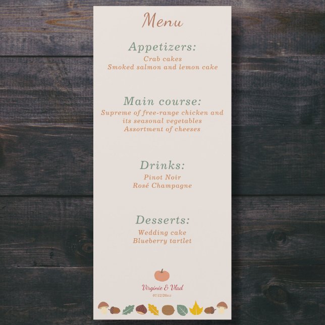 Menu Rustic & Casamento outono (Fall Wedding Menu - Front)