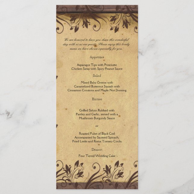 Menu Rustic Country Barn Wood Wedding (Frente)