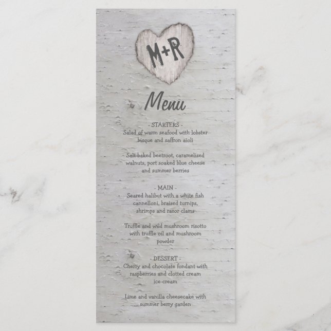 Menu Rustic Country Silver Birch Tree Wedch (Frente)
