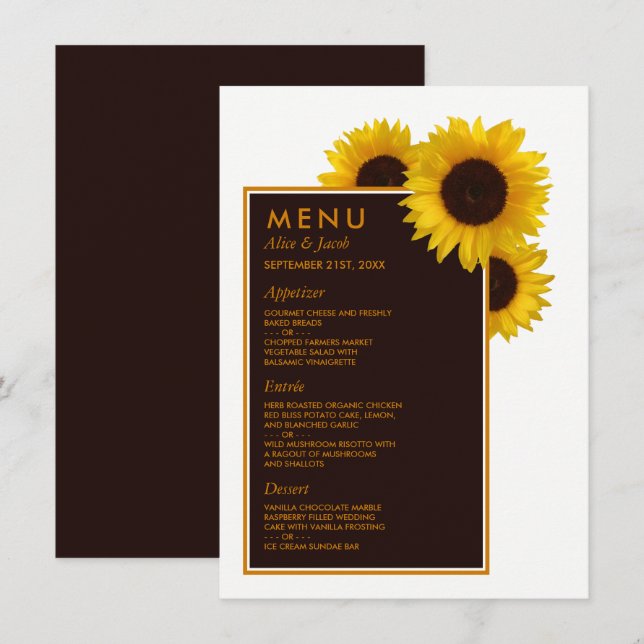 Menu Rustic Country Sunflower - Casamento Floral (Frente/Verso)
