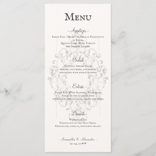 Menu Rustic Crest Marfim Branco Antigo Impressão Casame (Frente)