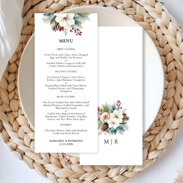 Menu Rustic Dusty Blue Floral Casamento no inverno (Criador carregado)