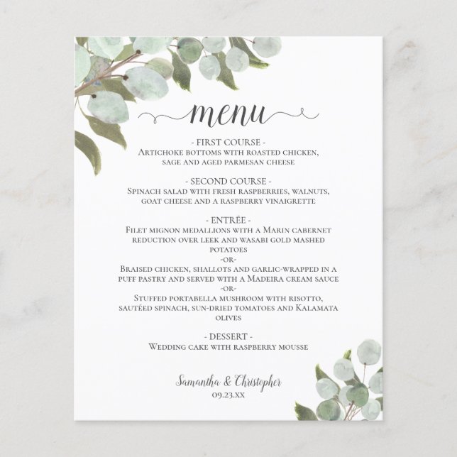 Menu Rustic Eucalyptus & Greenery Budget Wedch (Frente)