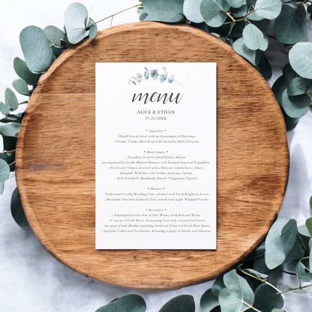 Menu Rustic Eucalyptus Script Wedding (Criador carregado)