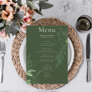 Menu Rustic Fern Green Foliage Emerald Wedding