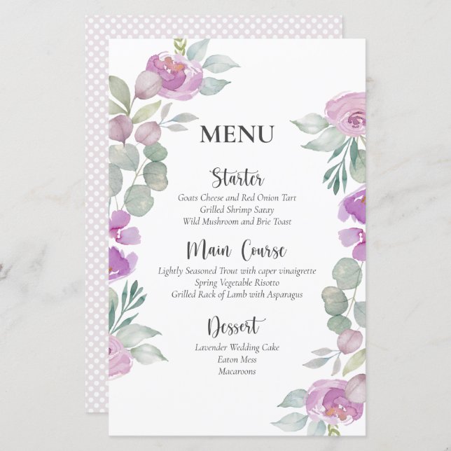 Menu Rustic Floral Pink Watercolor (Frente/Verso)