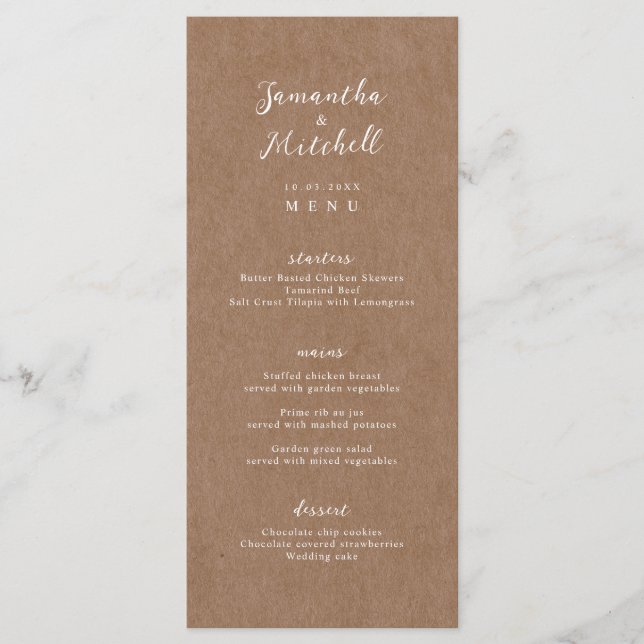 Menu Rustic Kraft Brown Simples (Frente)