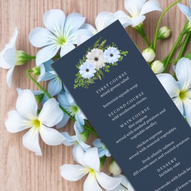 Menu Rustic Light Blue and White Floral Quinceañera  (Criador carregado)