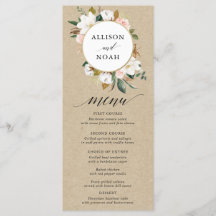 Menu Rustic magnolia floral branco