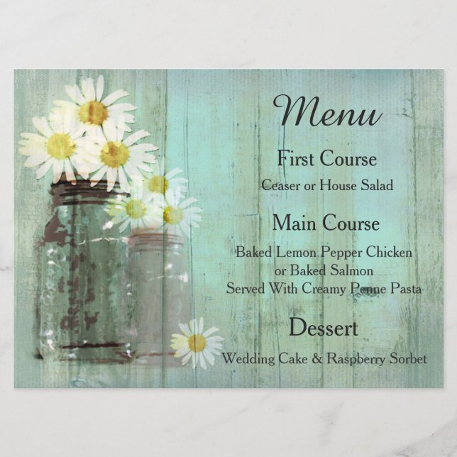 Menu Rustic Mason Jar E Daisy Wedding (Frente)