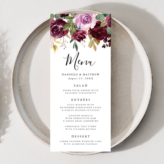 Menu Rustic Pink Burgundy e Purple Floral Weds (Criador carregado)