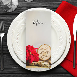 Menu Rustic Red Poinsettia Woodland Casamento no i