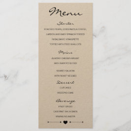 Menu Rustic Romantic Wedding com coração e setas